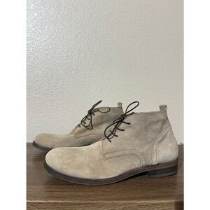 Florentini + Baker Men's Suede Chukka Boots in Beige Suede with Dark Laces